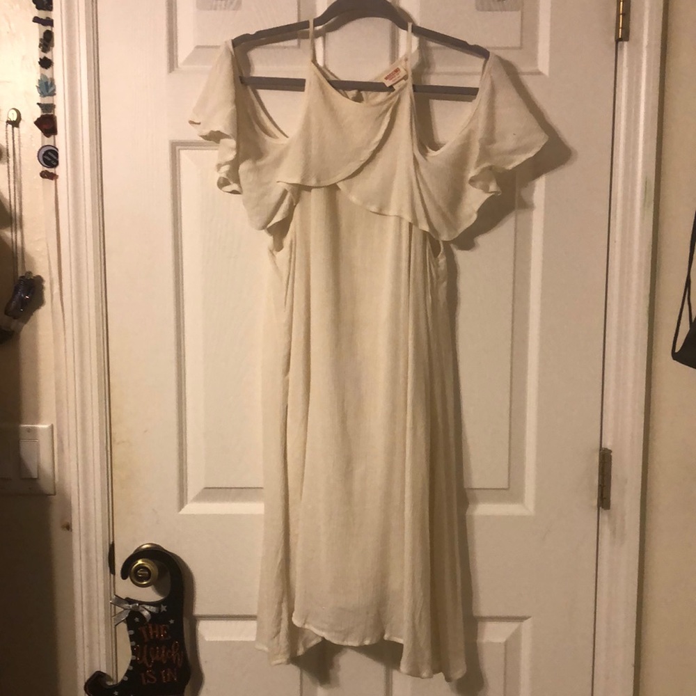 Cream could shoulder flounce too dress